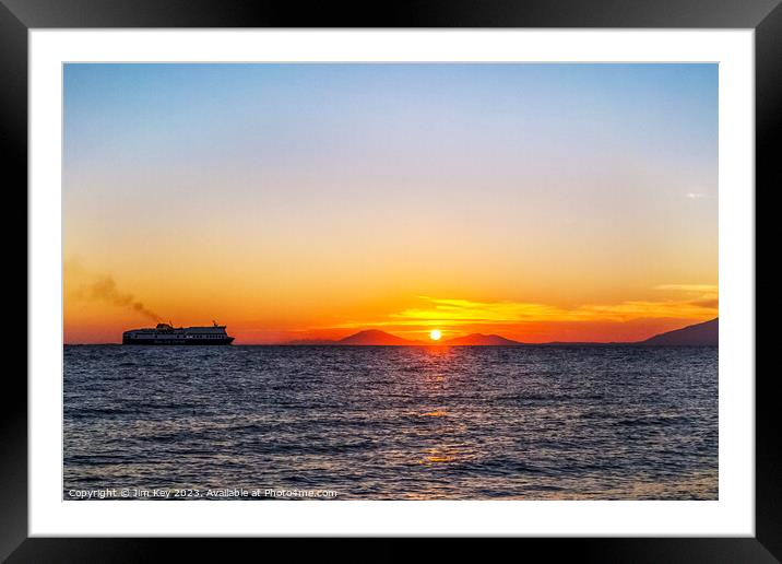 Blue Star Ferry Agean Sea at Sunset  Framed Mounted Print by Jim Key