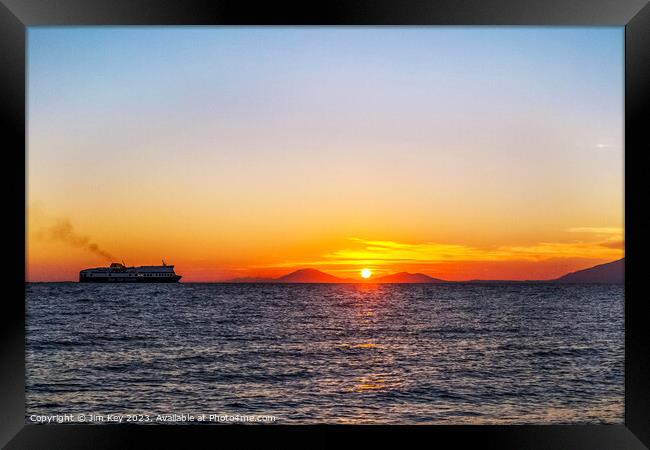 Blue Star Ferry Agean Sea at Sunset  Framed Print by Jim Key