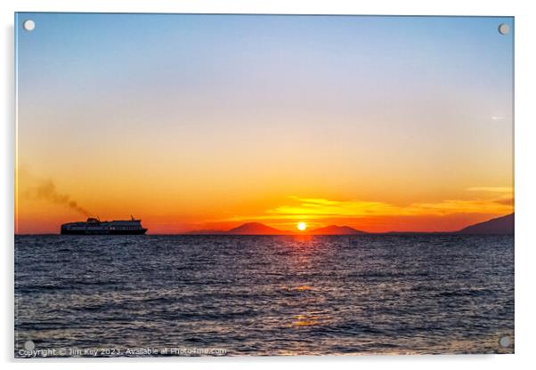 Blue Star Ferry Agean Sea at Sunset  Acrylic by Jim Key