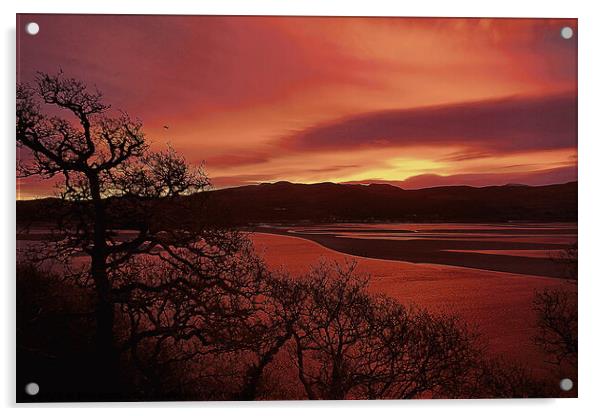Dawn at Portmeirion 5, pen drawing effect. Acrylic by Paul Boizot