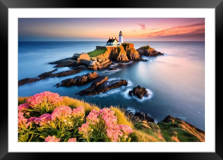 Lighthouse Amidst Coastal Harmony Framed Mounted Print by P D