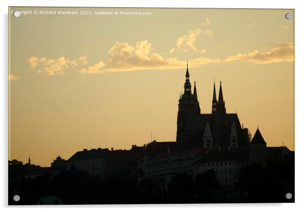Prague Castle at dusk. Acrylic by Richard Wareham