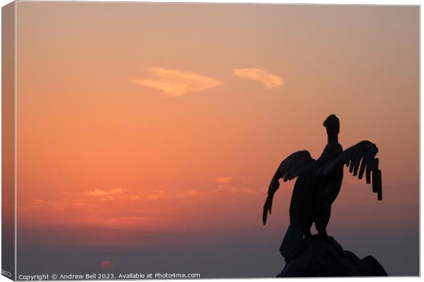 Cormorant Sculpture at Sunset Canvas Print by Andrew Bell