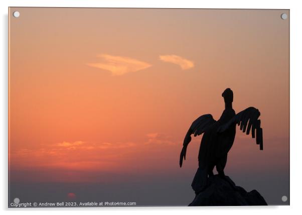 Cormorant Sculpture at Sunset Acrylic by Andrew Bell