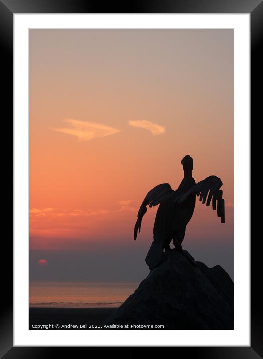 Dramatic Sunlit Cormorant Sculpture Framed Mounted Print by Andrew Bell