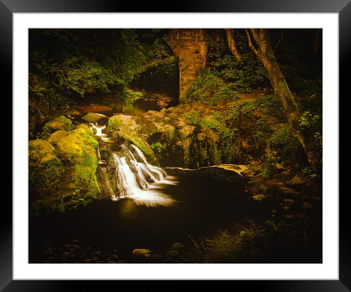 Spectacular Arbirlot Waterfall in Scotland Framed Mounted Print by DAVID FRANCIS