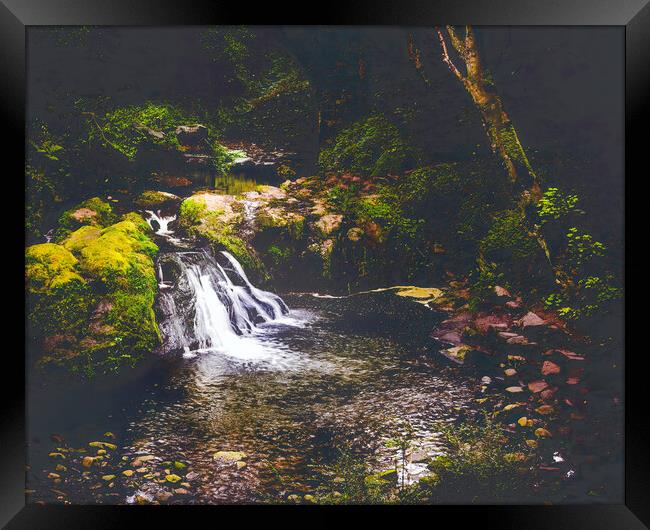 Spectacular Arbirlot Waterfall Scotland Framed Print by DAVID FRANCIS