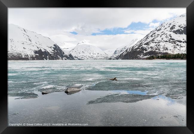Ice sheets covering Portage Lake,  from the Begich Boggs Visitor Center with Bard Peak in the distance Framed Print by Dave Collins