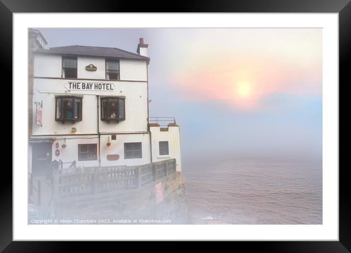 The Bay Hotel at Robin Hoods Bay  Framed Mounted Print by Alison Chambers