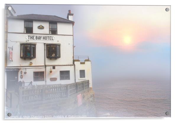 The Bay Hotel at Robin Hoods Bay  Acrylic by Alison Chambers