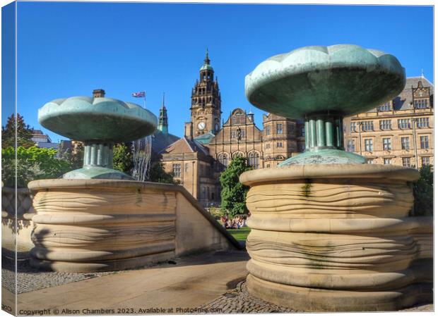 Sheffield City Hall and Peace Gardens Canvas Print by Alison Chambers