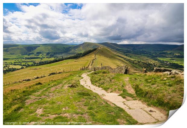 The Great Ridge Walk to Mam Tor Print by Janet Carmichael