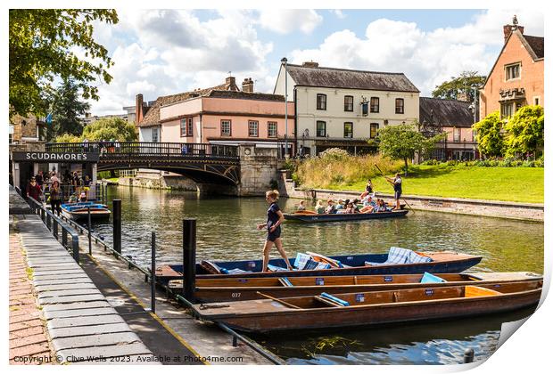 Preparing the punts on the River Cam Print by Clive Wells