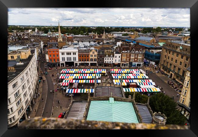 Cambridge market place from above Framed Print by Clive Wells