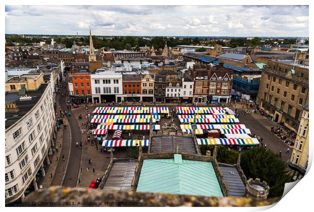 Cambridge market place from above Print by Clive Wells
