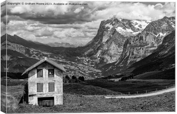 Grindelwald from Kleine Scheidegg monochrome Canvas Print by Graham Moore