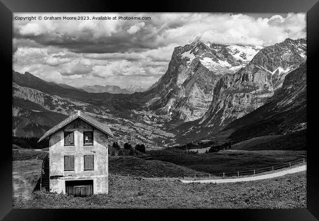 Grindelwald from Kleine Scheidegg monochrome Framed Print by Graham Moore