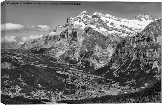 Grindelwald and Wetterhorn monochrome Canvas Print by Graham Moore