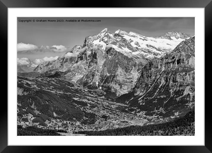 Grindelwald and Wetterhorn monochrome Framed Mounted Print by Graham Moore