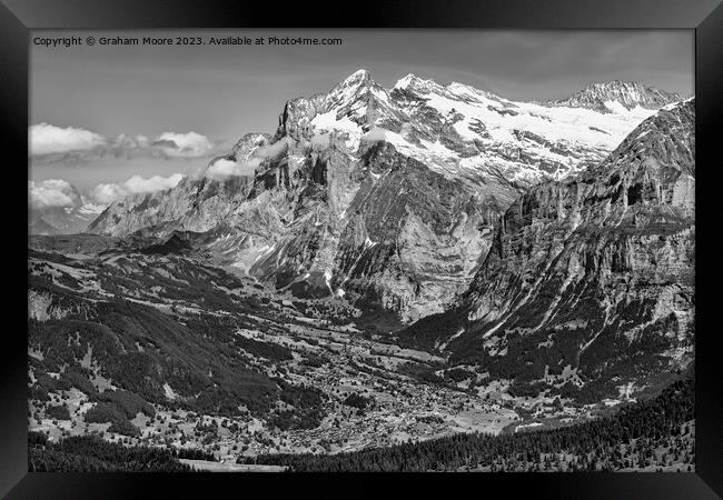Grindelwald and Wetterhorn monochrome Framed Print by Graham Moore
