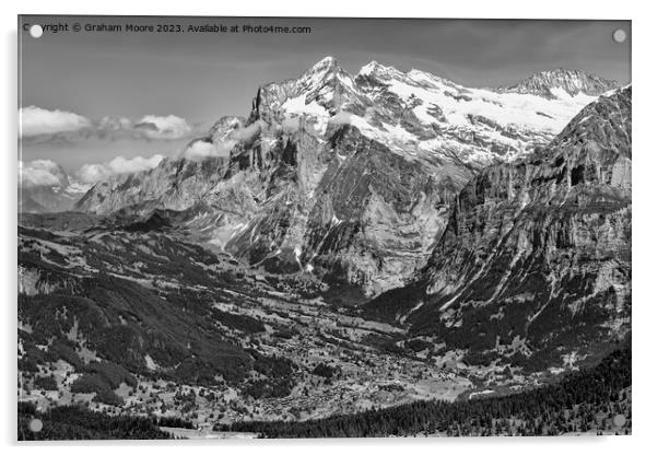 Grindelwald and Wetterhorn monochrome Acrylic by Graham Moore