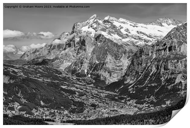 Grindelwald and Wetterhorn monochrome Print by Graham Moore