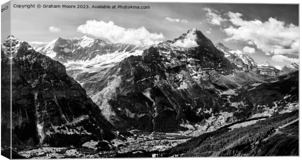 Grindelwald and Eiger pan monochrome Canvas Print by Graham Moore