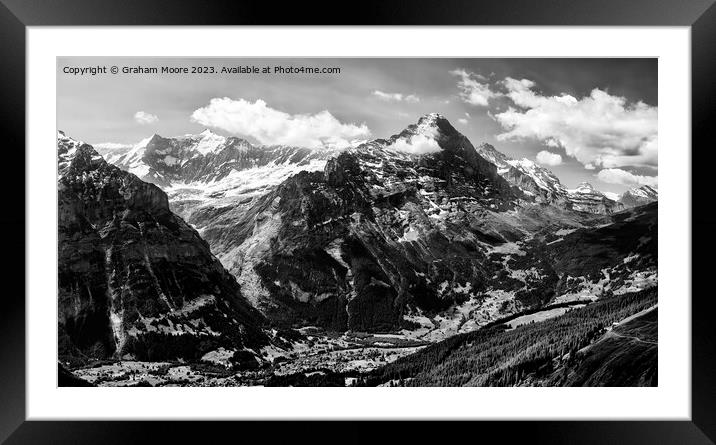 Grindelwald and Eiger pan monochrome Framed Mounted Print by Graham Moore