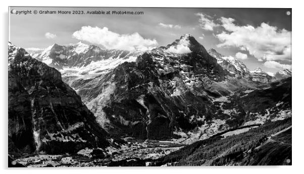 Grindelwald and Eiger pan monochrome Acrylic by Graham Moore