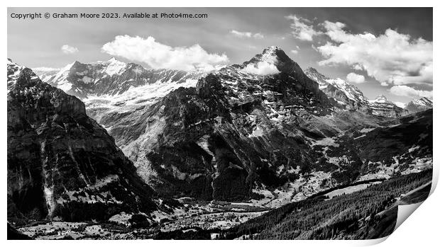 Grindelwald and Eiger pan monochrome Print by Graham Moore