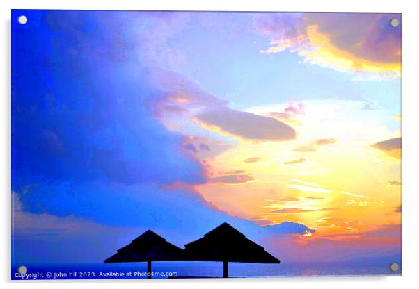 Grecian Twilight: Parasols at Skiathos Acrylic by john hill