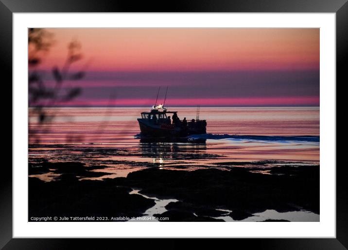 Trailer boat at sunset Framed Mounted Print by Julie Tattersfield