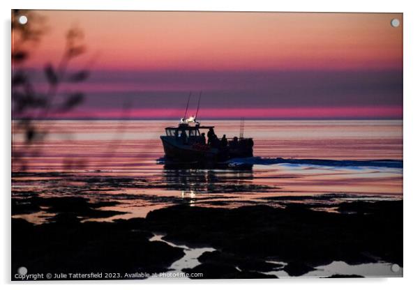 Trailer boat at sunset Acrylic by Julie Tattersfield