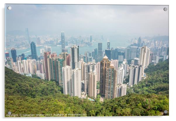 A Misty Hong Kong from Victoria Peak. Acrylic by Sebastien Greber