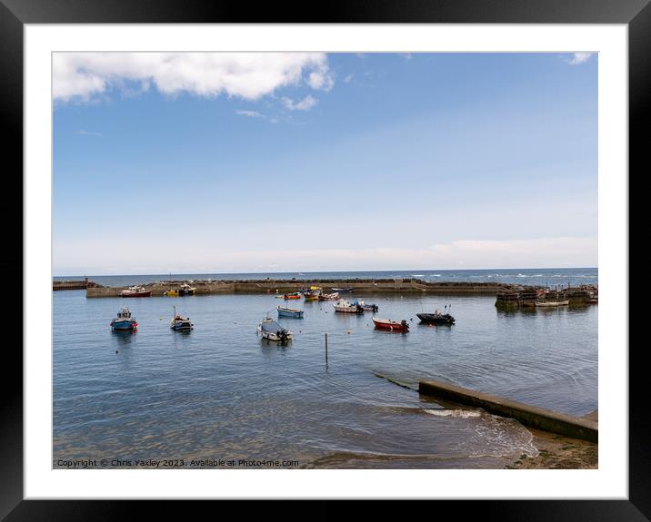 Sunny day at Staithes Harbour, North Yorkshire Framed Mounted Print by Chris Yaxley