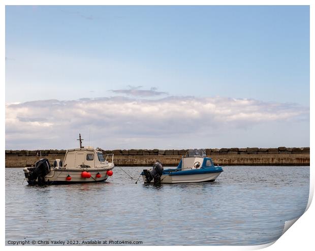 Staithes Harbour fishing boats Print by Chris Yaxley