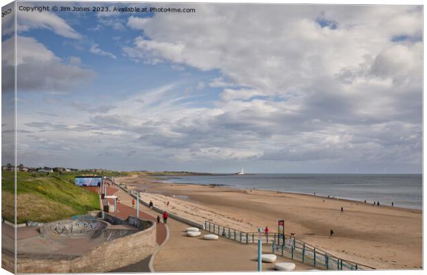 Bright and Breezy Whitley Bay beach. Canvas Print by Jim Jones