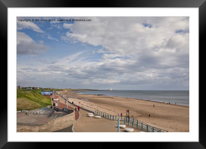 Bright and Breezy Whitley Bay beach. Framed Mounted Print by Jim Jones