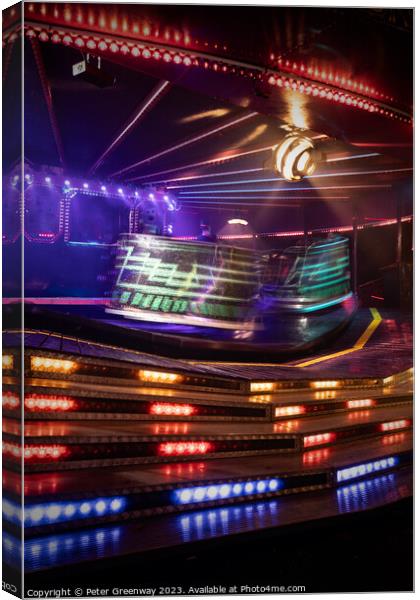 Heart Stopping 'Waltzer' Ride At The Annual Street Fair In St Giles, Oxford Canvas Print by Peter Greenway