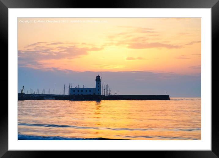 Scarborough Lighthouse at Sunrise Framed Mounted Print by Alison Chambers