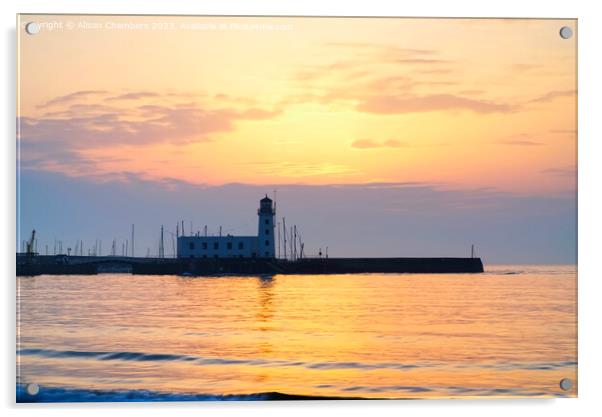 Scarborough Lighthouse at Sunrise Acrylic by Alison Chambers