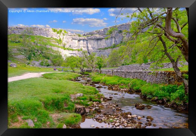 Malham Cove in the Yorkshire Dales  Framed Print by Alison Chambers
