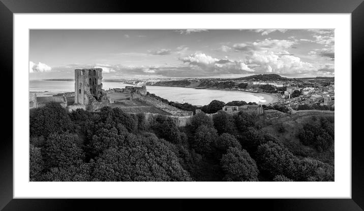 Scarborough Castle Black and White Framed Mounted Print by Apollo Aerial Photography