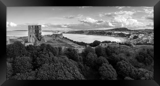 Scarborough Castle Black and White Framed Print by Apollo Aerial Photography