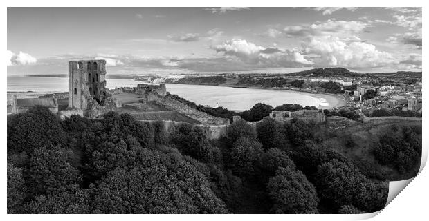 Scarborough Castle Black and White Print by Apollo Aerial Photography