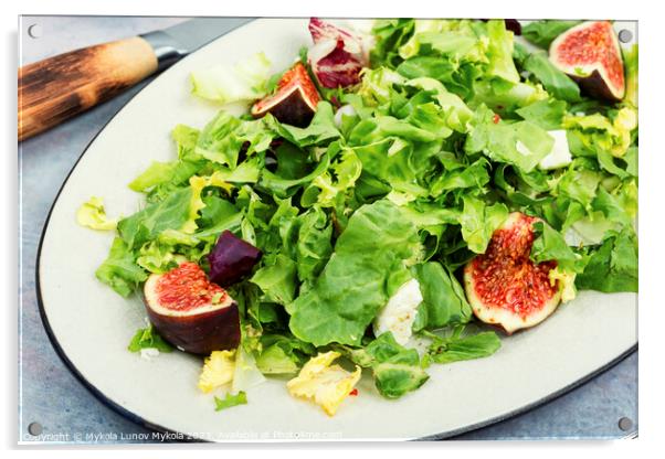 Salad with figs, herbs and cheese. Acrylic by Mykola Lunov Mykola