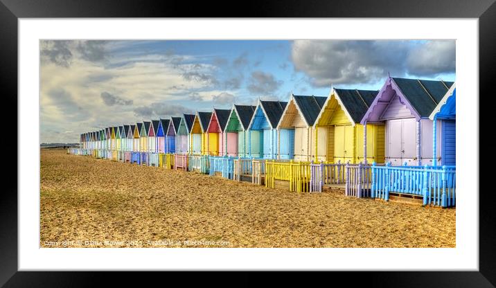 Mersea Beach Huts Essex Framed Mounted Print by Diana Mower