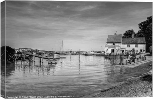 Pin Mill Suffolk in Black and white Canvas Print by Diana Mower