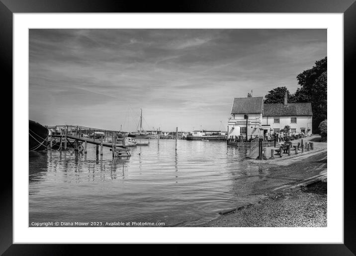 Pin Mill Suffolk in Black and white Framed Mounted Print by Diana Mower
