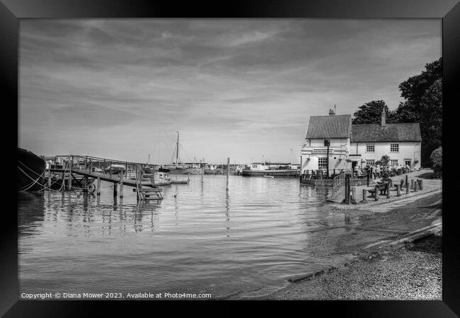 Pin Mill Suffolk in Black and white Framed Print by Diana Mower